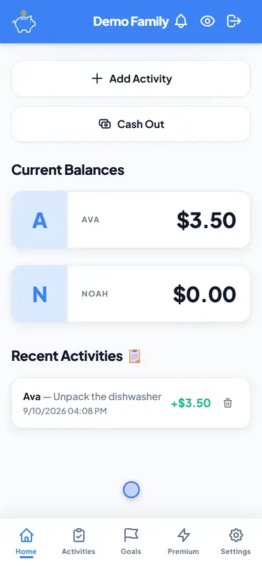 Creating a savings goal for a child